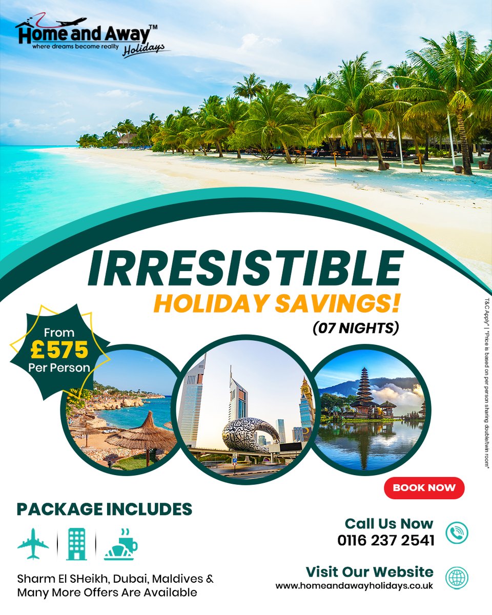 Homeandawaytour's tweet image. 🌴 Holiday Savings from £575PP!
Sunshine, comfort &amp;amp; stress-free escapes await 🌞✨
✈️ Flights • 🏨 7 Nights • 🍽️ FREE Half Board
📞 0116 237 2541
🛫 Book now &amp;amp; start your getaway!
links.homenawayholidays.co.uk/NvqL5V
#HolidayDeals #TravelDeals #BeachHoliday #AffordableGetaways #BookNow