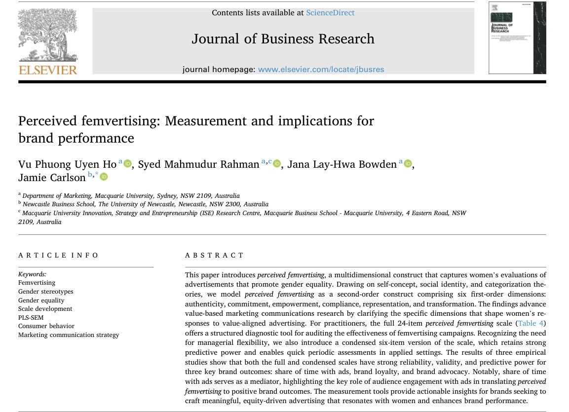AnnaHo121's tweet photo. 👉 I’m excited to share my first publication in @JofBusResearch
🔗 Read the full article here (𝗢𝗽𝗲𝗻 𝗔𝗰𝗰𝗲𝘀𝘀): https://t.co/o0aFBr4nw6
#GenderEquality
#ConsumerBehaviour
#Marketing #Advertising #ScaleDevelopment
#WomenEmpowerment
#Retail https://t.co/QV2ya3yOr4