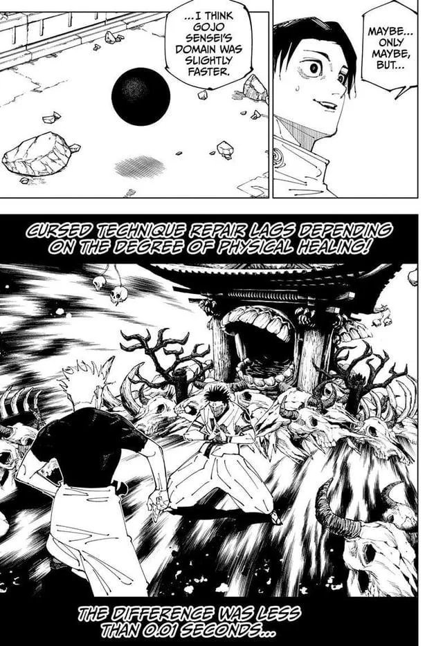Yuji just destroyed Mahito's domain and cut his tongue off even though this dude could cast it faster than all other disaster curses.

Gojo and Sukuna won't have enough time to cast Domain against Yuji if he used his full power imo. 

Gojo was only faster than Sukuna by 0.01