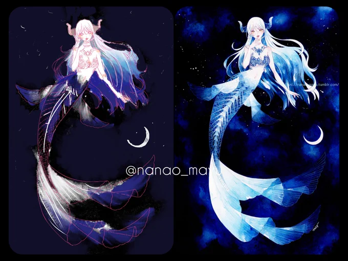 #nanao_mayu ←デジタル線画とカラーラフ →アナログ完成(アクリル)