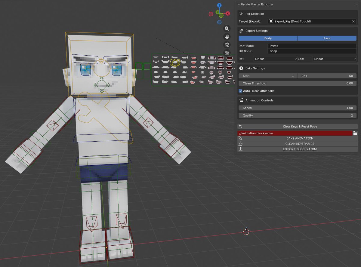 RaoufArts's tweet photo. Hytale UI Rig (IK and FK controls)
Hytale audio lip sync (.wav + (.txt)optional)
Hytale .blockyanim export (Face and Body)
why blender?
Advanced IK/FK controls, Working Bezier Curves, Animation Retargeting...
@Simon_Hypixel @Hytale 
#Hytale #HytaleModding https://t.co/mixqygyY7c