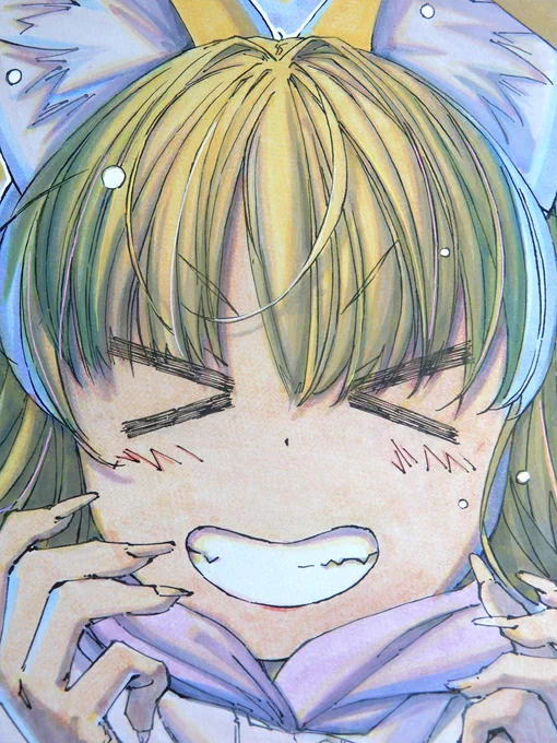 【アナログ2446:風花満開】出先で描いたラフを仕上げ。冷たそうな照り返しが入っています。 #水彩 #原画 #狐娘 #アナログイラスト