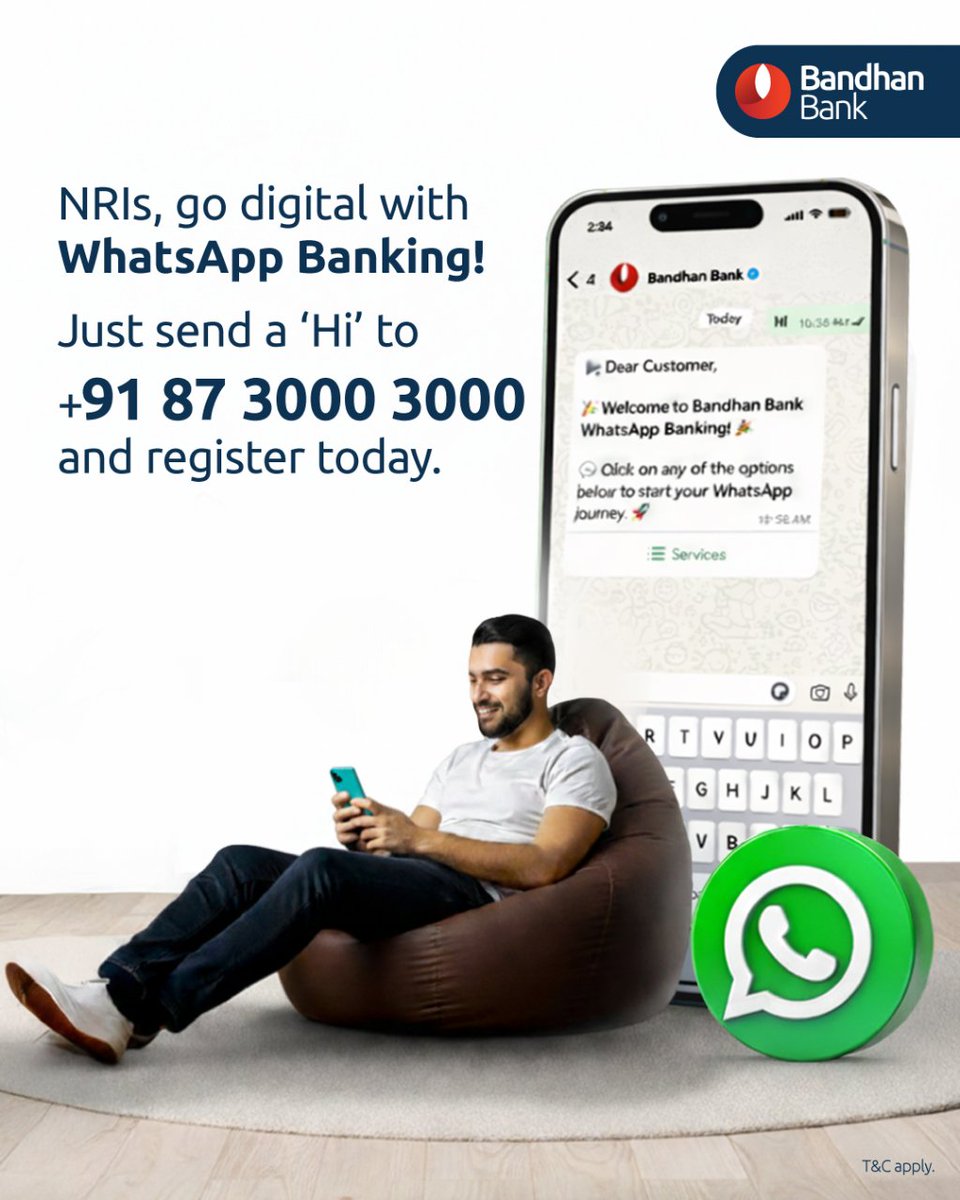 bandhanbank_in's tweet photo. Bank from anywhere in the world with Bandhan Bank WhatsApp Banking. Enjoy a secure and convenient way to manage your banking needs right from your chat window.

Learn more: https://t.co/xmknmaJmrZ

#DigitalBanking #NRIBanking #BandhanBank https://t.co/0JXqmMXY8v