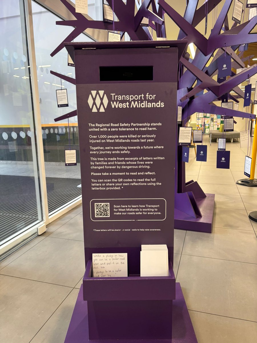 IttuSandwell's tweet photo. Over 1,000 people were killed or seriously injured on West Midlands roads last year — every one a life changed forever.

Visit Sandwell Council House to read messages from families affected by dangerous driving.

Take a moment to reflect and leave your own note for safer roads. https://t.co/Pli7CxIuTC