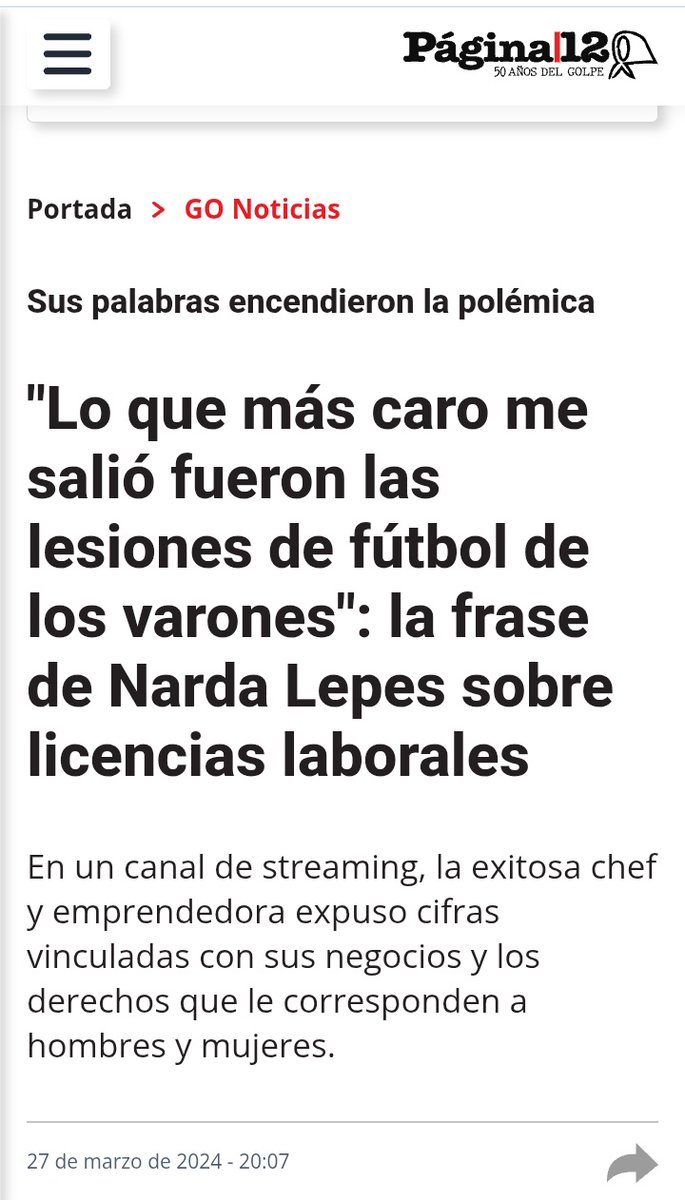 La que debe estar contenta de que se pague menos a los que se lesionan jugando al fútbol es Narda Lepes, pero seguramente alguna otra cosa va a encontrar para quejarse.