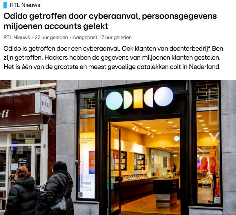 🚨Cyber Alert ‼️

🇳🇱Netherlands - Odido

Odido suffered a cyberattack exposing personal data from 6.2 million customer accounts, including names, contact details, IBANs, and ID information. 

The breach affected subsidiary Ben, was discovered days later, and is considered one of