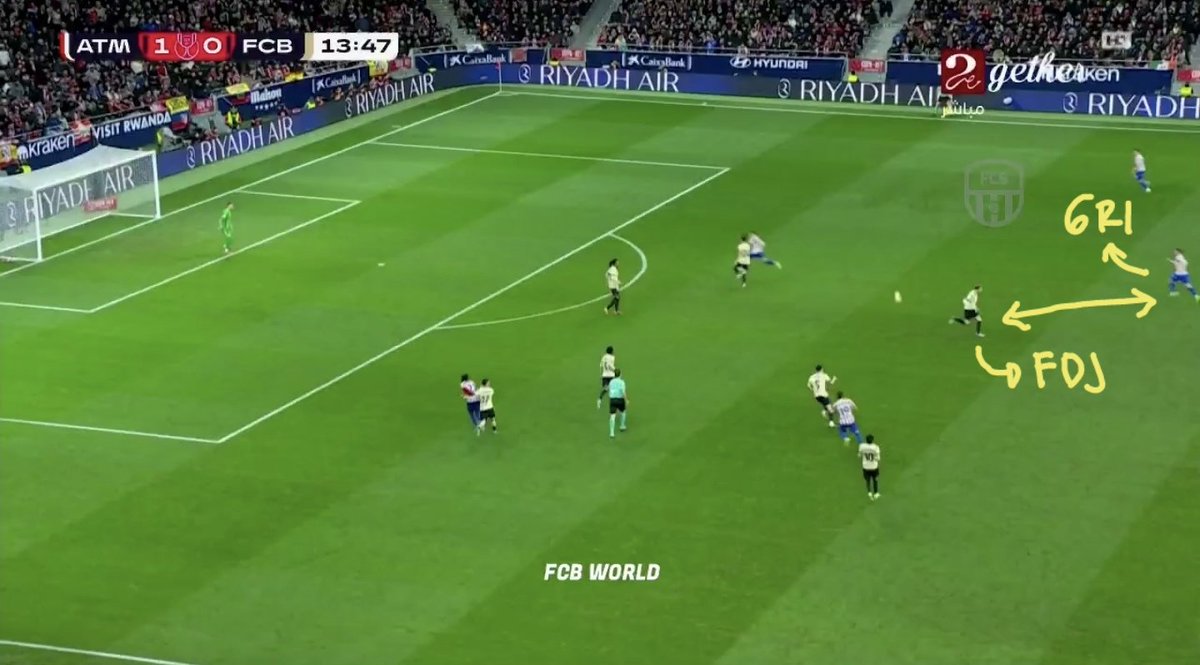 FRENKIE SANG GELANDANG DALAM EMPAT BABAK

Babak I
--------
Sang pria Belanda ini memiliki peran krusial terhadap gol kedua Atleti yg dicetak Griezmann (yg sudah berusia 34 thn!).

Seperti tampak di skrinsut ini, posisi awal Frenkie lebih dalam ketimbang Griezmann. Ia sebetulnya