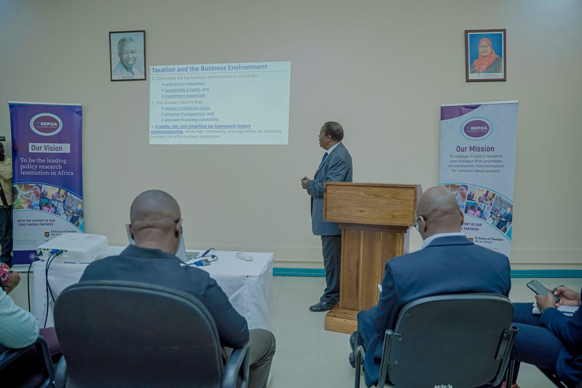 REPOA's tweet photo. Presentation on “Taxation and Business Environment” by REPOA. 

#HalfDayWorkshopOnContemporaryTax
 #TaxPolicy #SeraZaKodi #EvidenceInPolicy #UchumiTanzania https://t.co/WAYmdx2Pib