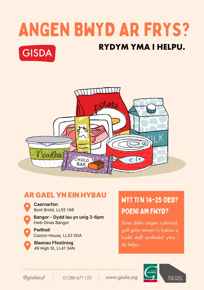 MantellGwynedd's tweet photo. Angen Bwyd ar frys? Mae @Gisdacyf yma i helpu 

#Bwyd #Food @CyngorGwynedd https://t.co/cTWu3SLNy3