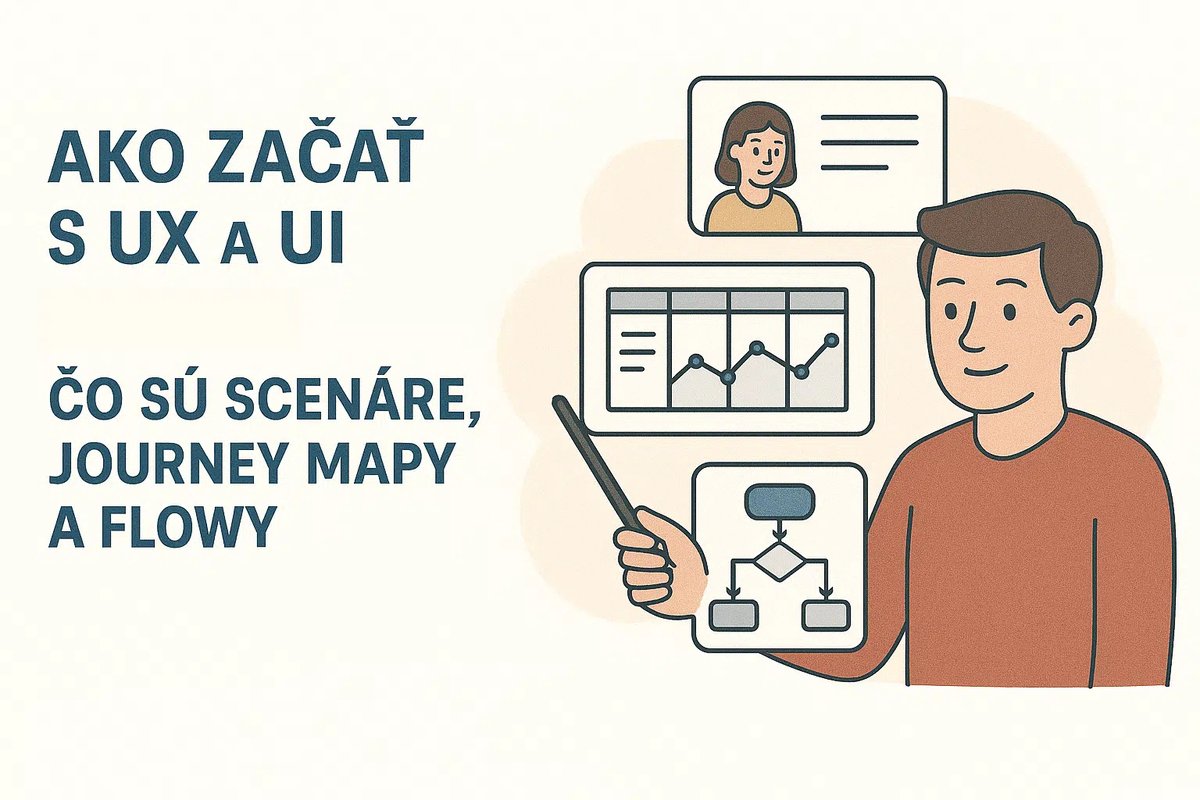 🎨 Zaoberáte sa UX a UI dizajnom a chcete lepšie pochopiť správanie používateľov? Pripravili sme 3. časť praktického návodu, ktorá vysvetľuje, čo sú scenáre, journey mapy a flowy a ako sa používajú pri návrhu digitálnych produktov.