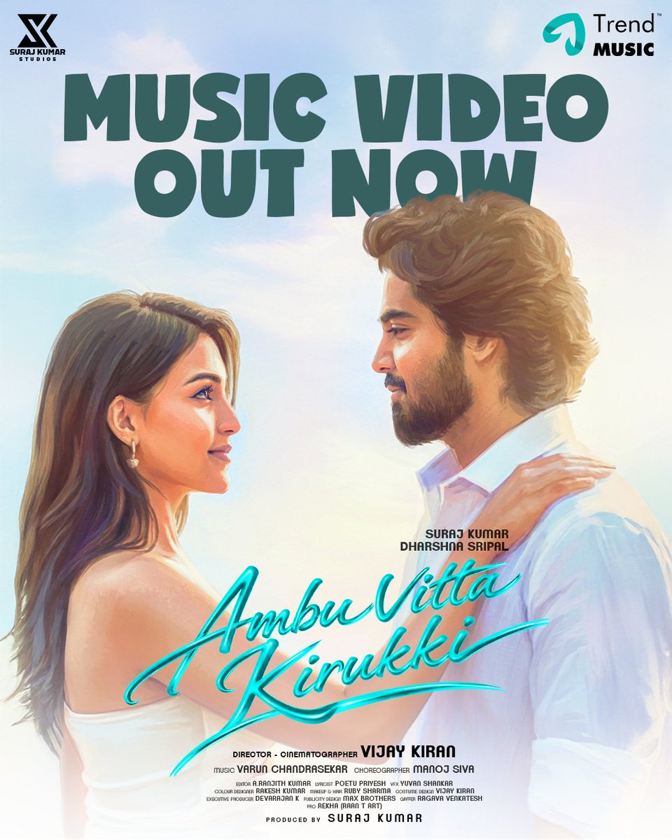 trendmusicsouth's tweet photo. New music video just dropped. Go crazy.🎶😎

#AmbuVittaKirukki Music video is Out now on Youtube!

https://t.co/WRrChmjiyO 

Starring - @suraj4777 #DharshnaSripal

Director &amp; DOP - @vijaykiranfilm

Music Composed &amp; Performed by - #VarunChandrasekar
Lyricist - @poetu_priyesh https://t.co/Bkf3hYncNz