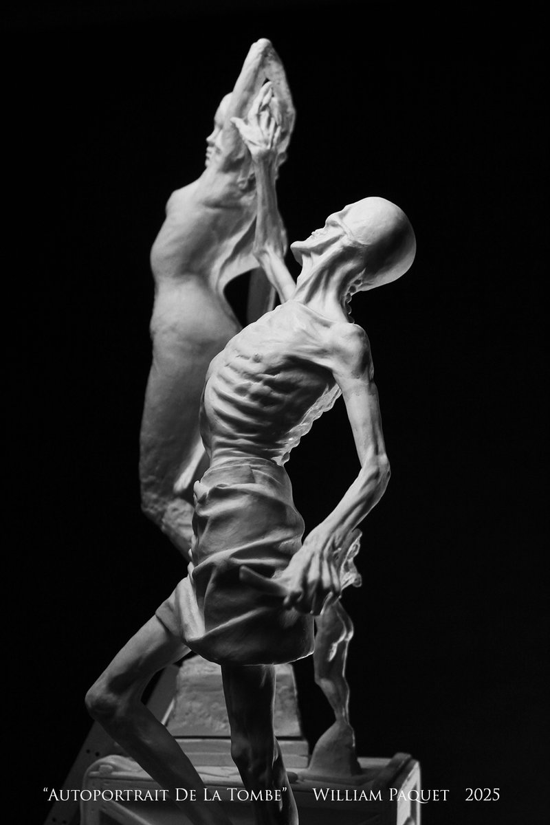 As my follower count grows daily I am going to start reposting some previous content new followers might enjoy viewing.

This is AUTOPORTRAIT DE LA TOMBE (Self Portrait from the Grave), a Memento Mori of the Sculptor. 

He dies before completing his final work and returns to his