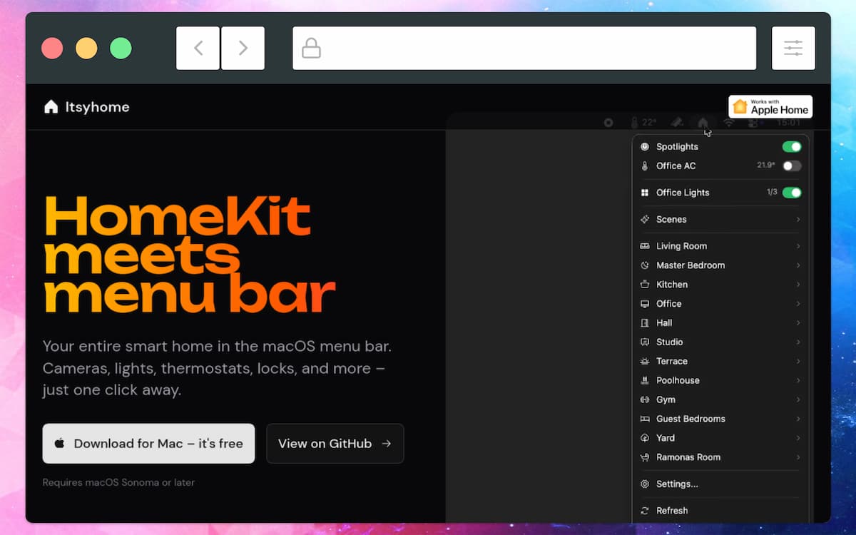softapps's tweet image. Tu casa en #HomeKit, pero a un clic en el #Mac 🏠💡

Itsyhome pone el control en la barra de menús: fija, agrupa accesorios y actúa sin abrir Casa.

Con atajos globales, todo va aún más rápido.

➡️softandapps.info/2026/02/13/con…