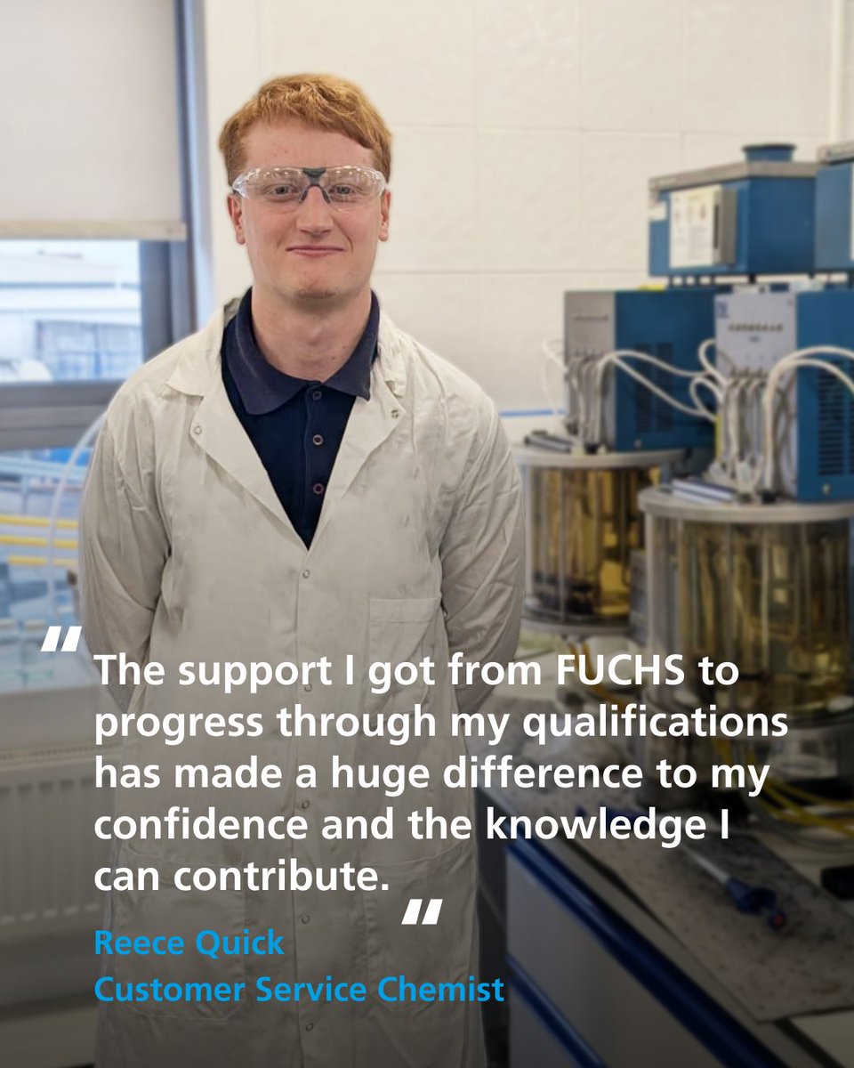 FUCHSLube_UK's tweet image. At FUCHS, Moving Your World means more than just lubricants. It’s about supporting development, building expertise, and ensuring our customers benefit from the knowledge and dedication of people like Reece.
 
#FUCHS #MovingYourWorld #WhoKeepsFUCHSMoving