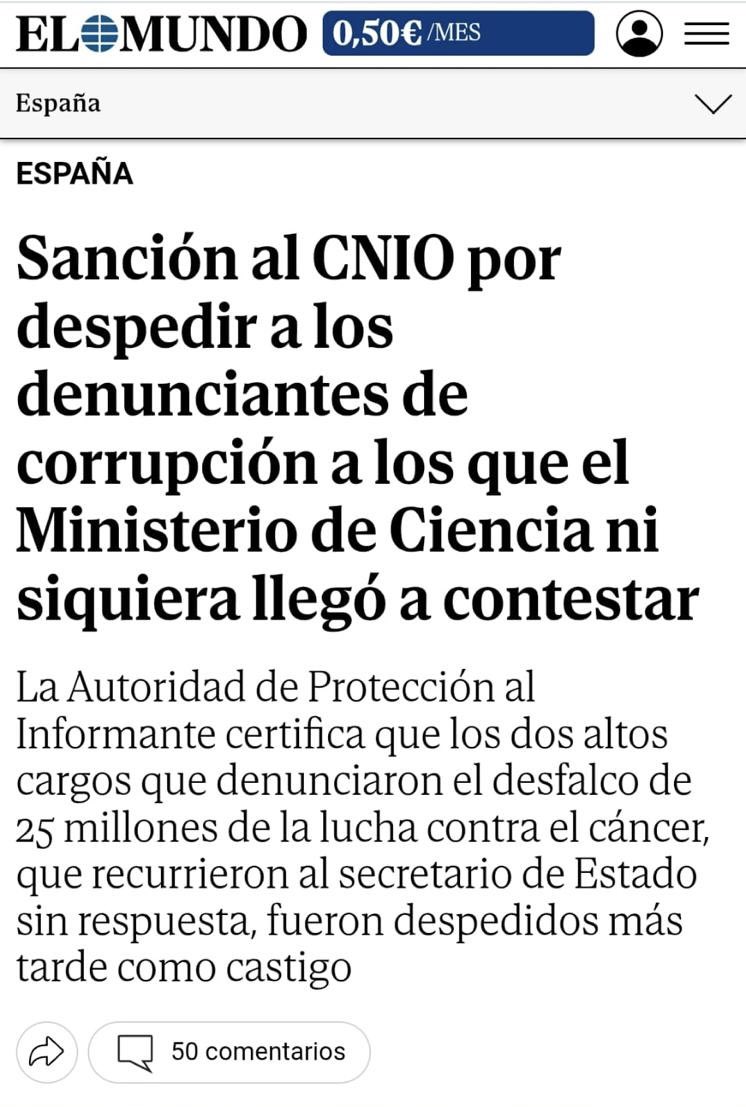 Pues resulta que sí tenían ese dinero para el proyecto de Barbacid de lucha contra el cáncer…

Y tiempo. Para castigar a los que denunciaron la corrupción.