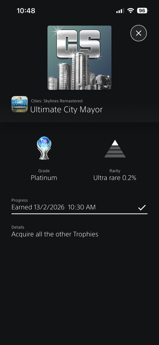 markbentley111's tweet photo. Platform: 125
Fun: 10:10
Grind 10:10

Cities Skylines remastered 

Been playing this game for years originally on the PS4 version and finally got the platinum 😁

Best sim city game I’ve played on console. https://t.co/XKX82jknQk