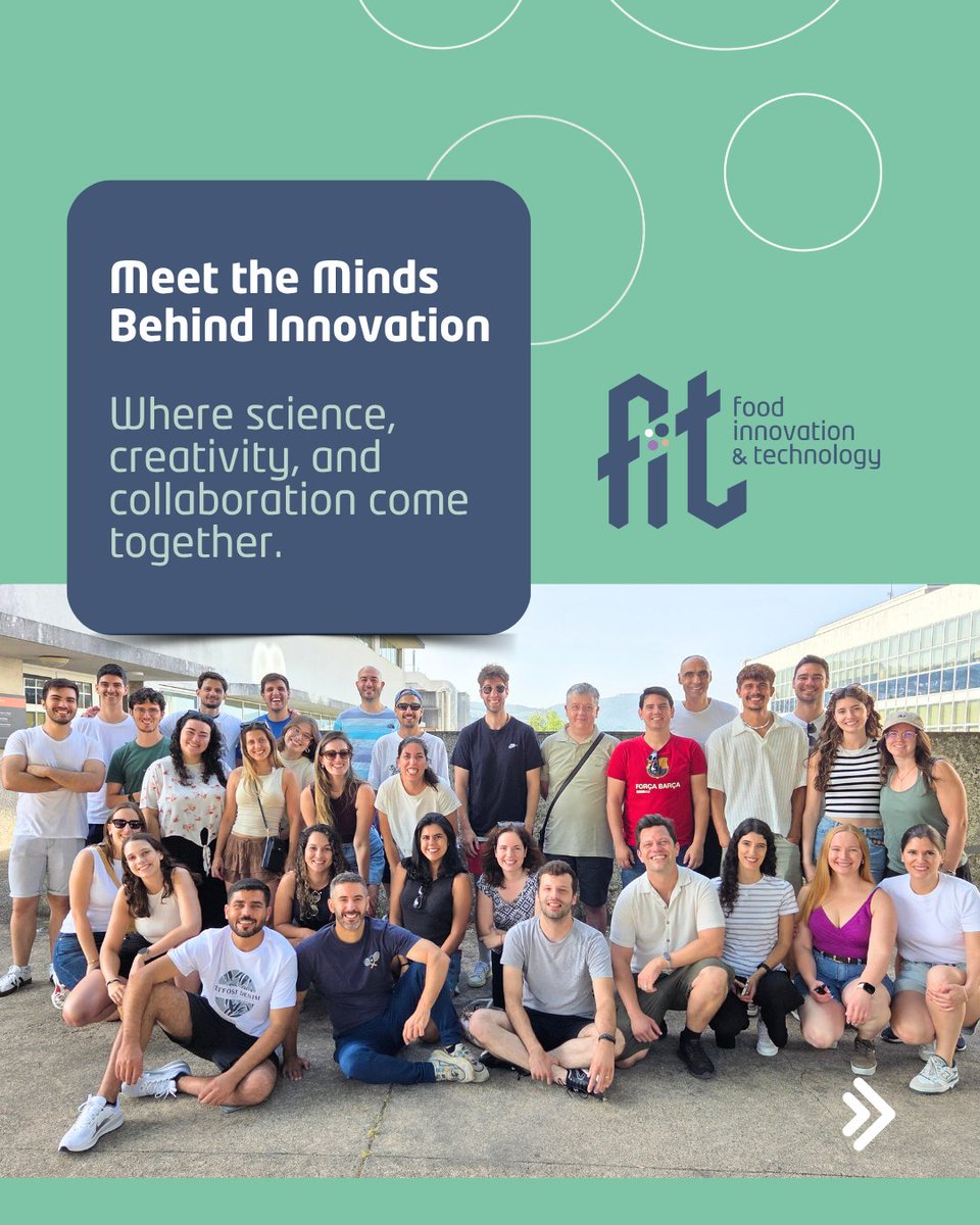 FitUMinho's tweet photo. We are pleased to present our group, a highly multidisciplinary team committed to developing scientific and technological solutions with tangible societal impact. #FoodInnovation #FoodScience #FunctionalFoods #Sustainability #FITResearch https://t.co/5moCjl4tfN