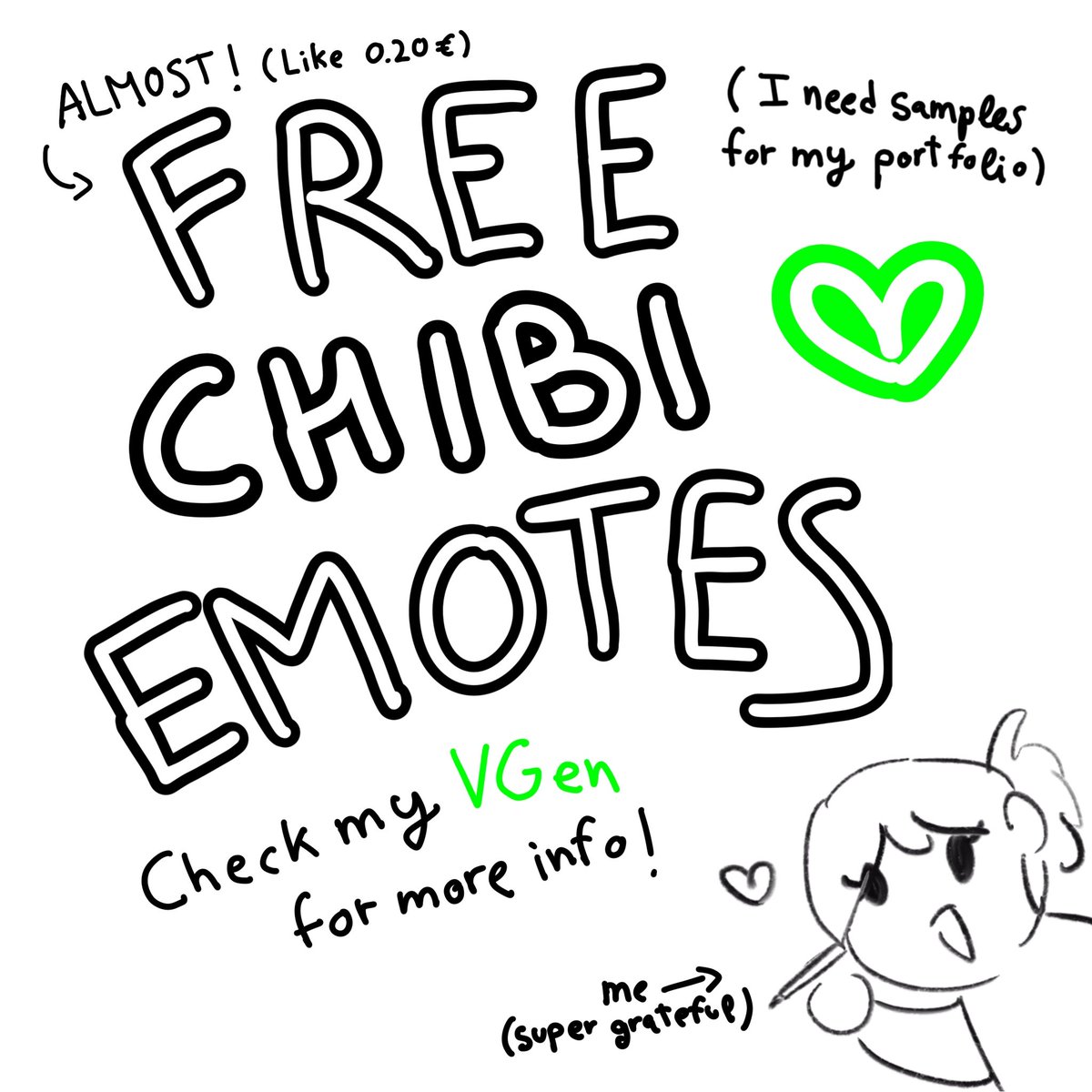 lady_dichu's tweet image. HII EVERYONE 
Im doing cheap emotes in vgen!! 
(Vgen doesn't allow pricing bellow 1€ but im able to put an 80% discount)

So ill be doing 0,20€ each!! 
I need samples for my portfolio that's why they're so cheap lol 

vgen.co/Lady_Dichu

#free #freeart #chibi #emotes