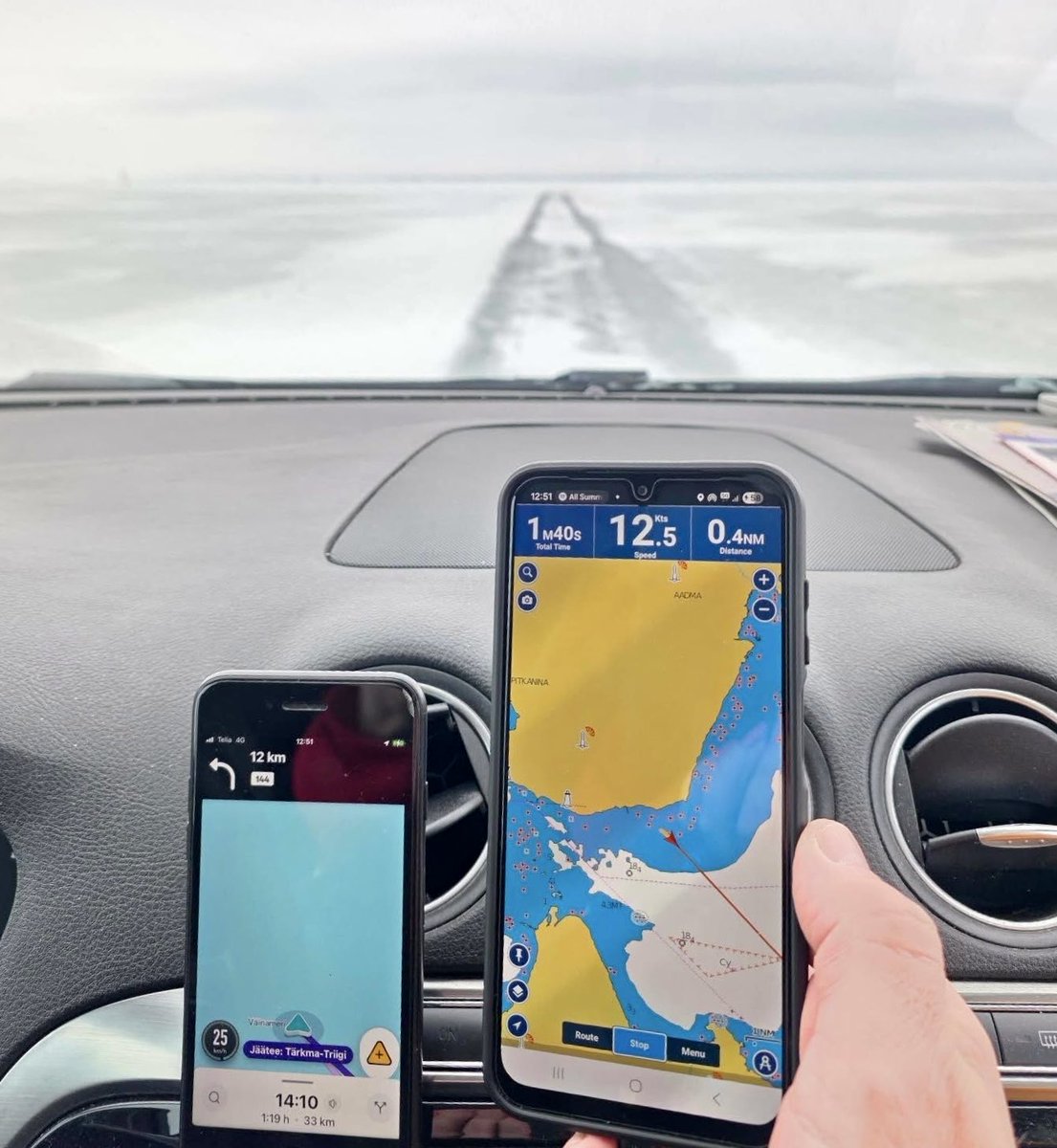Only in Estonia: using nautical charts while driving over the frozen Baltic Sea 🇪🇪