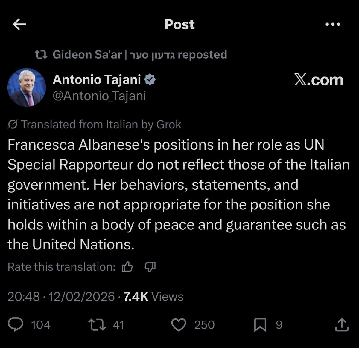 mrconfino's tweet photo. Tjekkiet, Østrig, Italien og det jødiske samfund i England tilslutter sig nu Tyskland og Frankrig der alle mener at Fransesca Albanese ikke bør fortsætte som FNs særlige rapportør. 

Men hvem støtter hende, som forventet? Amnesty International. Organisationen, der tilbageholdte en rapport om Hamas forbrydelser mod menneskeheden, fordi det ville fjerne fokus fra Israel og den internationale kampagne for at få en palæstinensisk stat anerkendt. 

Amnesty støtter altså stadig en person med følgende udtalelser bag sig: 

-USA er underlagt den “jødiske lobby”  

-Israel bruger hunde til at voldtage palæstinensere.

-Terrorangrebet d. 7 oktober skulle ses i en “kontekst” og var ikke i sig selv at angreb mod jøder.

-Sået tvivl om voldtægter begået d.7 oktober. 

-Fortalte en forsamlingen af højtstående Hamas-terrorister til en kondolerende at de har ret til at “modsætte jer denne besættelse.”

-“I stedet for at stoppe Israel, har det meste af verden bevæbnet Israel, undskyldt det, givet det politisk dække og økonomisk og finansiel støtte. Os, som ikke kontrollerer store mængder af finansiel kapital, algoritmer og våben, vi ser nu, at vi som menneskehed har en fælles fjende.”

-Den “israelske lobby” er inde i BBS blodårer og system. 

-Sammenligner Nakba med Holocaust. 

-Gentagne sammenligner mellem Nazi Tyskland og Israel (Netanyahu er ligesom Hitler, Gaza er en koncentrationslejr og Israel opfører sig som “Det Tredje Rige.”)

-Udtrykte glæde over at Hamas blev taget af EUs terror blacklist (dommen blev senere omstødt af en højere instans)

-På kvindernes internationale kampdag sendte Albanese en hilsen til israelske kvinder, om at de for evigt ville blive hjemsøgt når de en dag indså hvad og hvem de var. 

-Israel skal fjernes fra FN.

Eftersom at Enhedslisten også er en af hendes store hans har jeg tidligere konfronteret @PerClausen3 med hendes udtalelser som han arrogant svarede: “Meget tyder på, at dine angreb på hende er lige så mangelfuldt dokumentere.” 

Jeg sendte Clausen links og screenshots som dokumentation for det hele men han ville selvfølgelig ikke forholde sig til det. I stedet nominerede han hende til Nobels Fredspris. 

@trinemach har også skamrost Albanese og inviteret hende til at tale på Christiansborg. 

Det er naturligvis vores opgave som journalister at forholde magthaverne deres støtte til mennesker som Albanese, hvis udtalelser er så ekstreme, og i visse tilfælde antisemitiske, at en række europæiske lande nu kræver hende fyret. 

Så til @pelledragsted og @Enhedslisten; gør I ligesom Amnesty og støtter Albanese fuldt ud eller anerkender I at dette menneskes udtalelser gør hende særdeles uegnet til at være FN rapportør? Hvad mener I om ovenstående udtalelser?