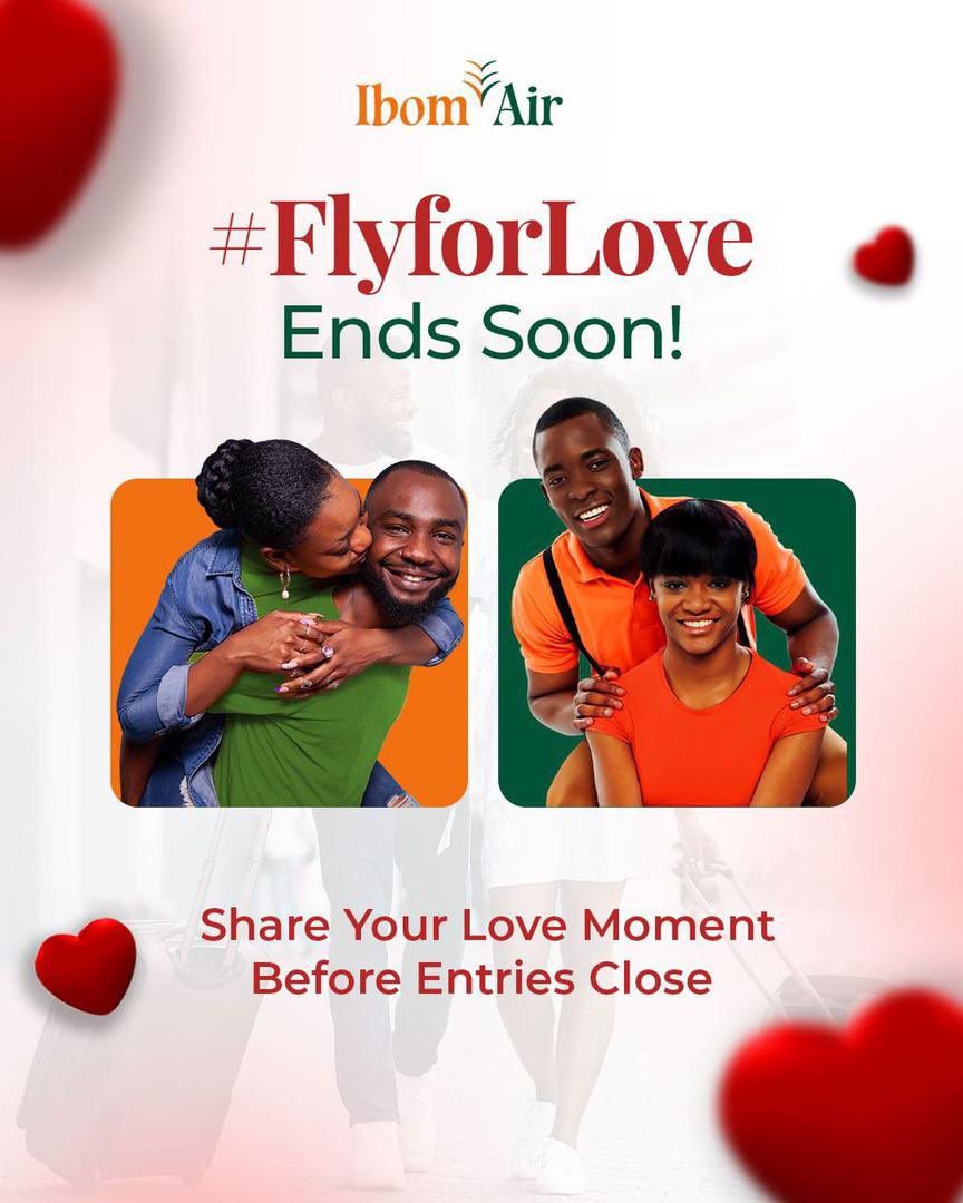 Daffydre2's tweet photo. Love deserves more than a moment — it deserves a destination. ✈️❤️
The #FlyForLove campaign by Ibom Air is almost at its final boarding call, and this is your chance to turn your love story into a beautiful getaway for two.
Share a photo or short video that captures your genuine connection. Tag your partner. Tell us why your love stands out.
Because the best journeys are the ones taken together. 💚🧡
Entries close soon — don’t miss your chance to let love take flight.
@ibomairlines #ValentinesSpecial