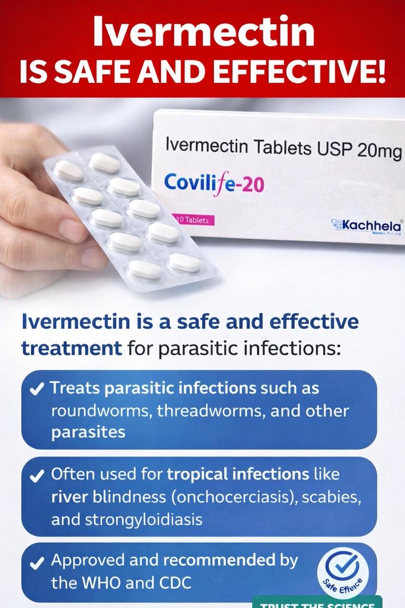 Alex19Lewis's tweet photo. Covilife-20 💊
Ivermectin Tablets USP 20mg

✔ High-quality formulation
✔ Manufactured under strict standards
✔ Intended for prescribed antiparasitic treatment

#Covilife20 #Ivermectin #Pharmaceuticals

Follow: @AlleyBerg896 
Purchase link: https://t.co/vtO0Ws3lfq https://t.co/BOUN9jvIUH