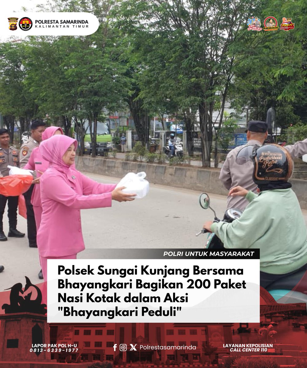 Polsek Sungai Kunjang Bersama Bhayangkari Bagikan 200 Paket Nasi Kotak dalam Aksi "Bhayangkari Peduli"