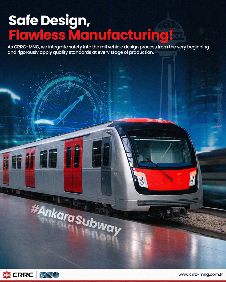 CRRC-MNG olarak güvenliği tasarımın en başından üretimin her aşamasına taşıyoruz.
At CRRC-MNG, we integrate safety from design to production at every stage.
#CRRCMNG #AnkaraSubway #AnkaraMetrosu