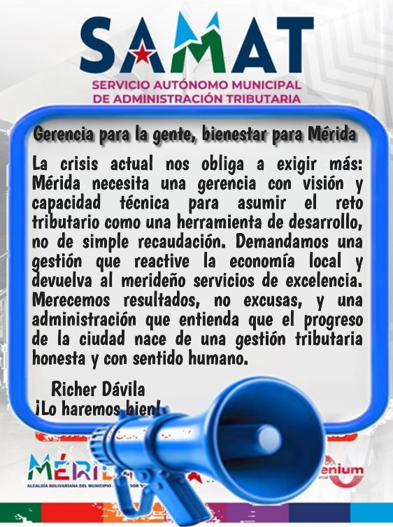 Los merideños merecemos una gerencia municipal que no solo recaude, sino que gestione. Es hora de una política tributaria eficiente que se traduzca en servicios de calidad y bienestar real. ¡Mérida merece soluciones, no solo promesas! 🏔️💪 #Mérida #GestiónEficiente