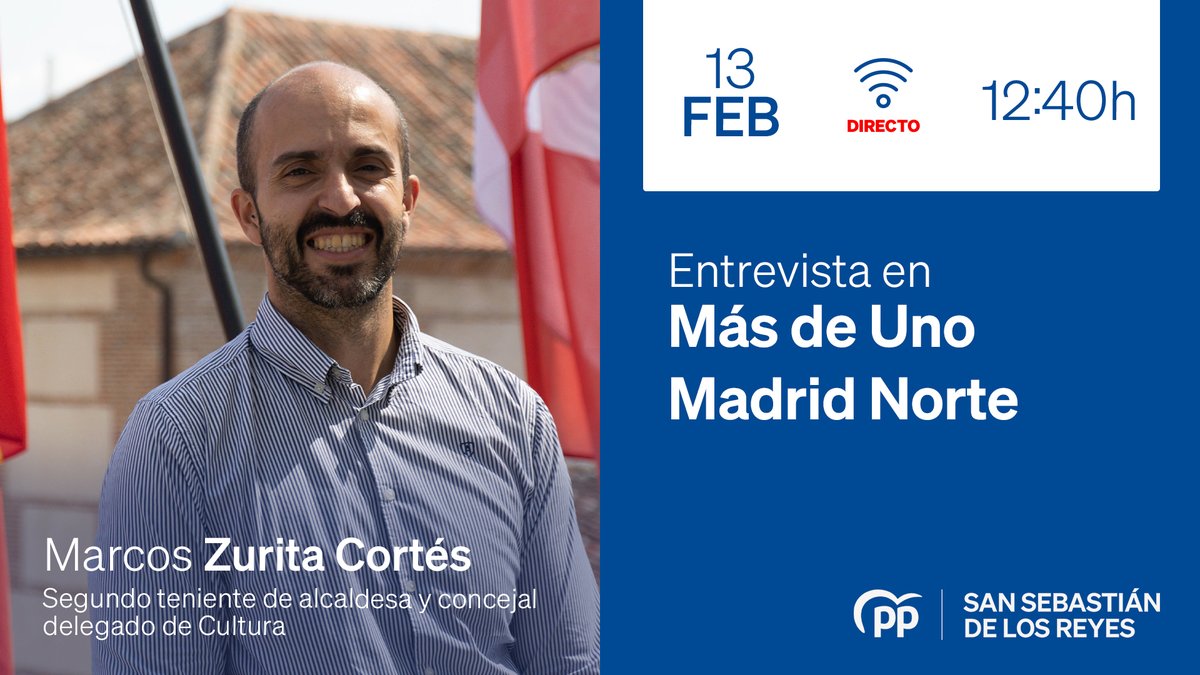 📡 A las 12:40h, nuestro segundo teniente de alcaldesa y concejal de Cultura <a href="/marcoszuritaco/">Marcos Zurita</a> será entrevistado en "Más de Uno Madrid Norte" de <a href="/ondaceromn/">OndaCero MadridNorte</a>.

Podrás seguirlo, #EnDirecto, a través del siguiente enlace ⤵️

madridnorte24horas.com

¡Te lo contamos! 😉