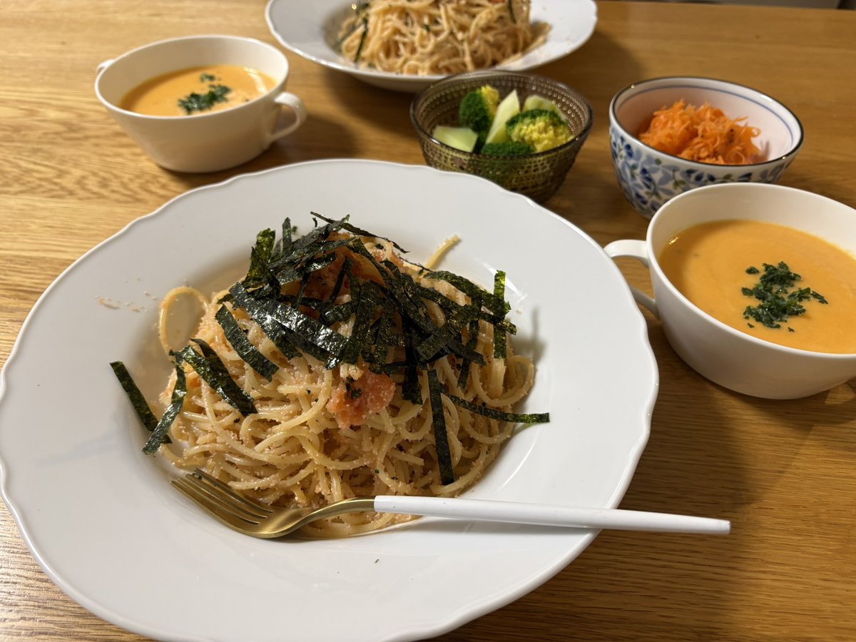 明太子パスタとにんじんと玉ねぎをポタージュにするなど。
お疲れ様でした