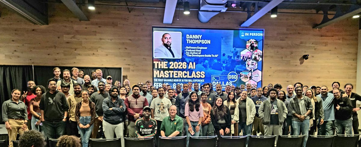 DThompsonDev's tweet photo. The energy and feedback tonight has just been absolutely incredible! The 2026 AI Masterclass, my goal was simple: fundamentally shift how people think about AI and the use cases. Instead of showing it in a starter application I showed how to use agents in production level codebases and just seeing the responses was incredible. Literally saw jaws drop because the approach is not what people are used to seeing!

THIS is what community is all about. From a technical standpoint the feedback has been incredible but from a community standpoint I have never been more proud of everyone. People who were afraid to speak to people at a meetup 6 months ago were sharing technical conversations with other devs. Solo devs breaking out of their shell speaking with groups.

THIS is what community is all about! I love how much value we were able to share.

Whether you joined virtually or in person, I'm so glad that you got to hang out and be part of the Dallas Software Developers Community!