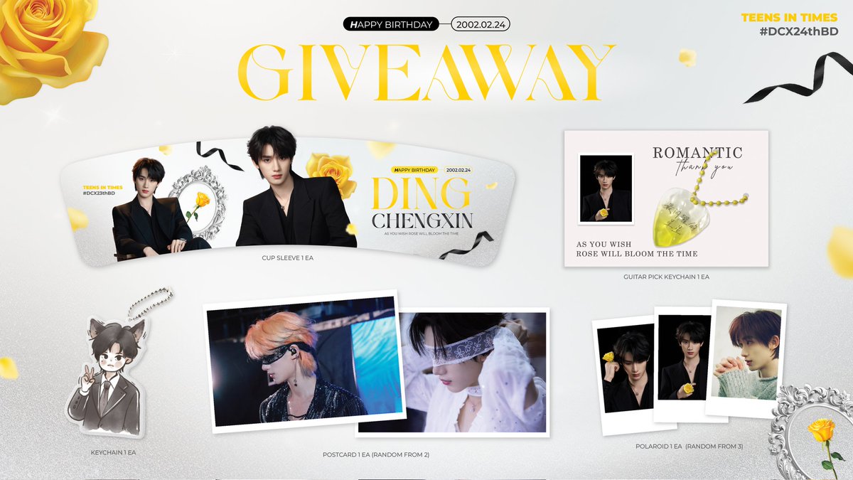 💛 𝗗𝗶𝗻𝗴 𝗖𝗵𝗲𝗻𝗴𝘅𝗶𝗻 𝟮𝟰𝘁𝗵 𝗕𝗶𝗿𝘁𝗵𝗱𝗮𝘆 𝗣𝗿𝗼𝗷𝗲𝗰𝘁🌹

🎁 Giveaway set⭐

Birthday Banner &amp; Giveaway
📍YAPP coffee 🚝 Makkasan 🚝
(Phetchaburi MRT stn. ext.1)
🗓️16 - 28 FEB

#DCX24thBD
#DingChengxin
#丁程鑫 #时代少年团 #TeensInTimes