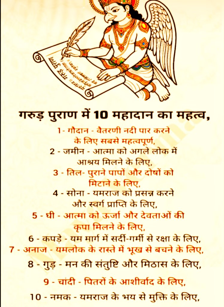 गरुड़ पुराण में 10 महादान का महत्व 🙏🏻
“महादान: परंपरा, विश्वास और पुण्य”