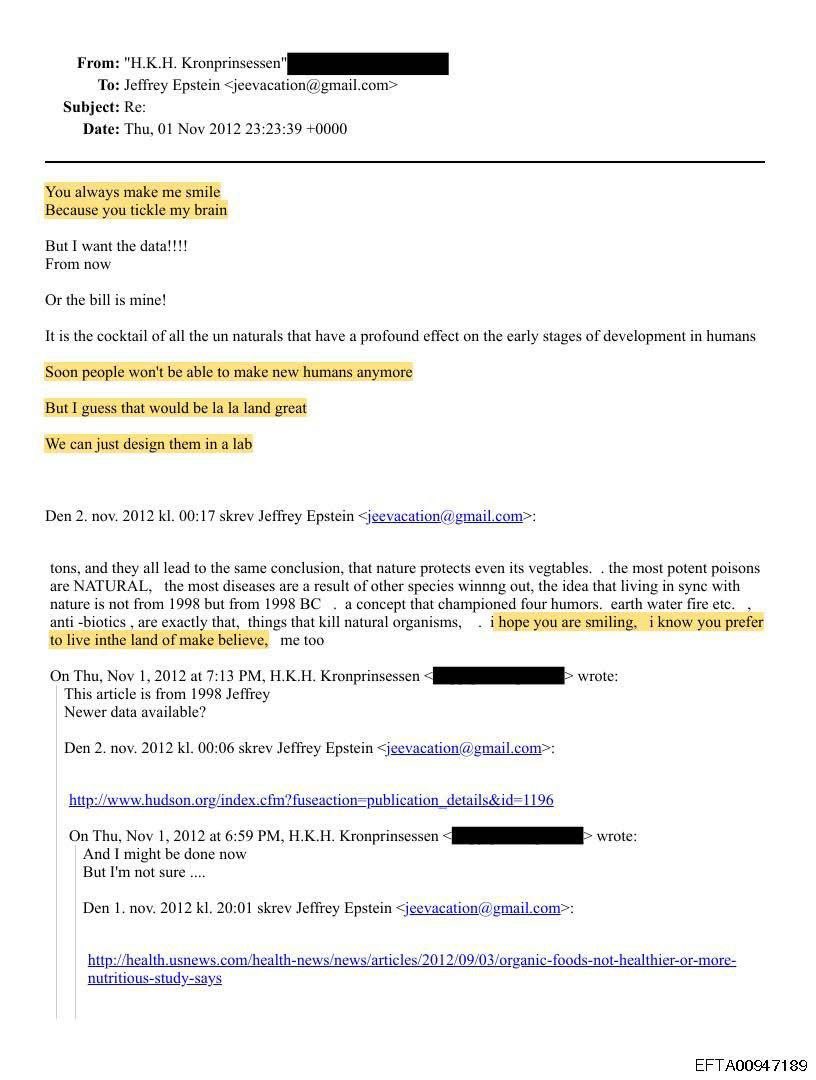 Norveç Prensesi Mette-Marit'in Epstein'e gönderdiği mail ortaya çıktı:

➖"Yakında insanlar artık yeni insanlar yapamayacak… Onları laboratuvarda tasarlayabileceğiz."

😱