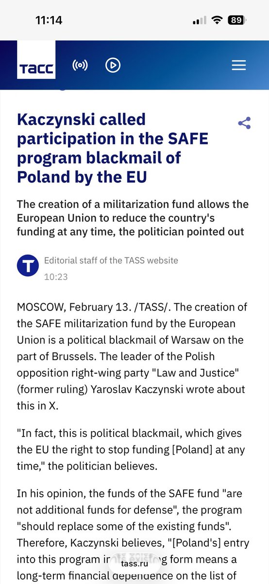 Wstyd. Ruska TASS o liderze PiS w kontekście próby zablokowania #SAFE
#zdrajcyPiS
