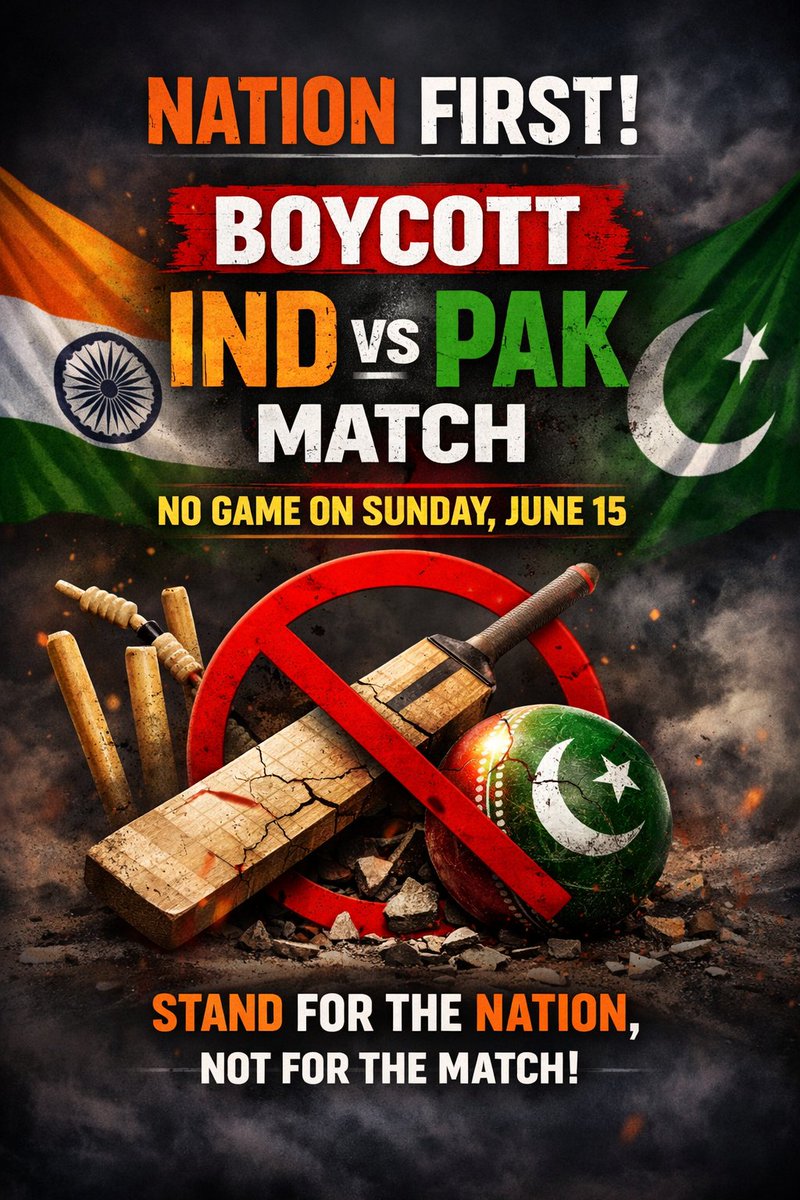 #Boycott_INDvsPAK
It’s not about hate. It’s about priorities. When it comes to India’s integrity and respect, there is no compromise. #BoycottINDvsPAK