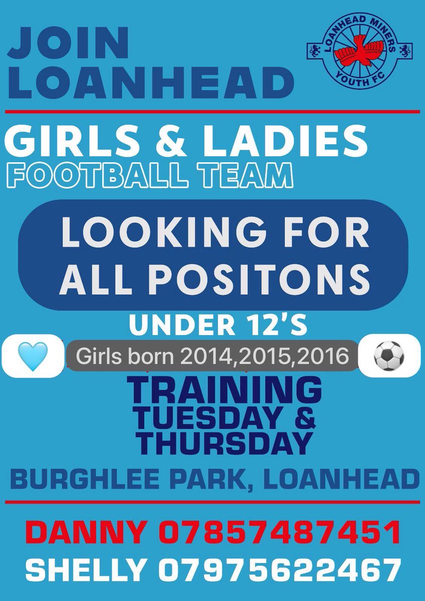 Loanhead Ladies FC are currently recruiting for our under 12 girls.

Contact us today to join the team.