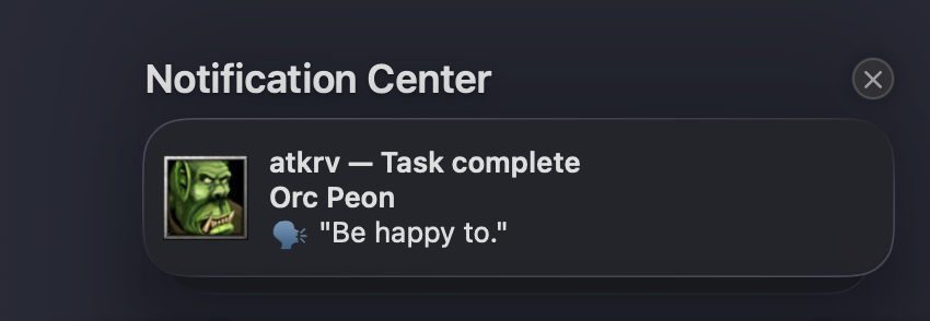 tkrv_co's tweet photo. Enhanced @OpenCodeAI notifications in @PeonPing 🎮

Before: basic system alerts
After: rich notifications with context, custom icons, grouping and sound labels

Check out the details: https://t.co/PMPH5hjVVr

#OpenSource #DevTools #warcraft https://t.co/c1RsDnJmxk