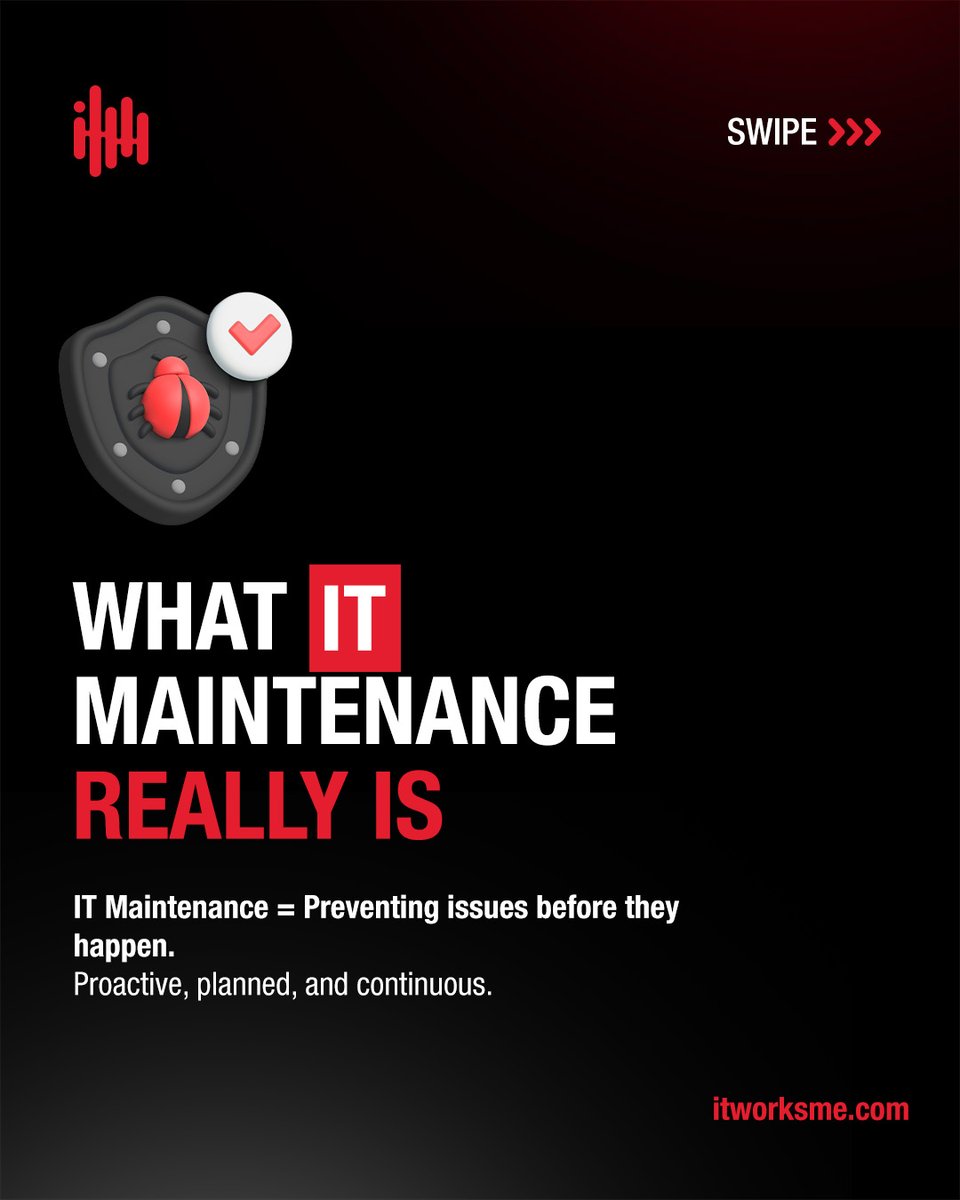 itworksme's tweet image. Support fixes problems. Maintenance prevents them.
Together, they keep your business running.

Learn more about how both can help your business thrive: itworksme.com/services/

#ITSupport #ITMaintenance #TechTips #BusinessIT #ITSolutions #ITworksME
