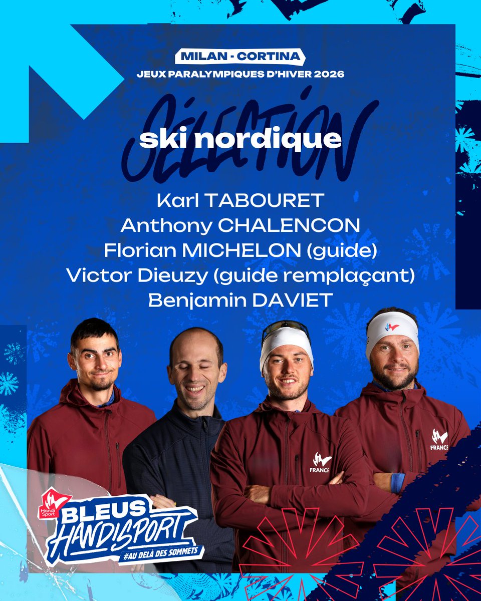 FFHandisport's tweet photo. Mesdames et messieurs...les membres de l'équipe de France pour les Jeux Paralympiques de Milan-Cortina ! 🇫🇷

Félicitations à tous ces athlètes de la Fédération Française Handisport qui représenteront fièrement la France à Milan-Cortina.
RDV le 6 mars pour le début des Jeux ! ❄️ https://t.co/u85XVgMq4G