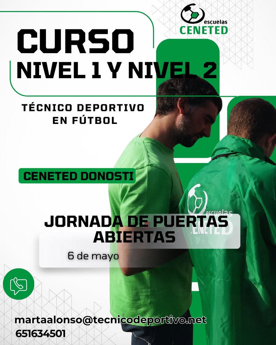 ceneted's tweet photo. 🎓⚽ Inscripciones abiertas – Nivel 1 y Nivel 2 en @DONOSTIACENETED

Comienzo en octubre

📅 Jornada de puertas abiertas: 6 de mayo

👉 Agenda tu consulta aquí:
https://t.co/fRFCUVFVhP

🎁 Promoción especial: 15% dto si te inscribes antes del 31 de mayo. https://t.co/hxT4CV1tQ6