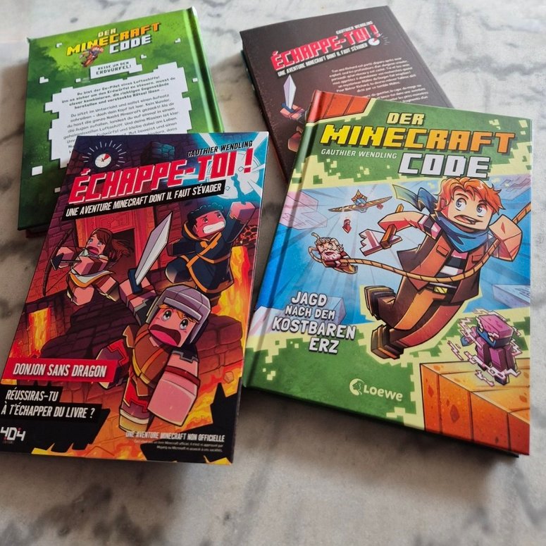 Les sorties de février ! Des #livrejeu #LDVELH jeunesse, fanfic non-off #Minecraft.

⚔️ DONJON SANS DRAGON, ill. Chiara Iacobelli &amp; Marco Pelandra, éd.404 #JdR

⚙️ JAGD NACH DEM KOSTBAREN ERZ, traduction 🇩🇪 d'EN CHUTE LIBRE par von Hagen, ill. couv' inconnu, éd. Loewe #steampunk