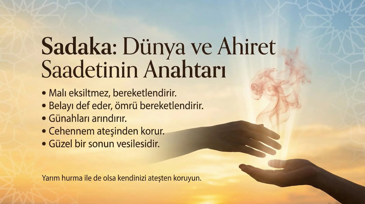 🕌RAMAZANDAN ÖNCE ÖNEMLİ MESELE 

Ayet-i Kerime ve Hadis-i Şerifler Rehberliğinde
Sadaka Vermenin Faydaları

-Dünya ve ahiret saadetine vesiledir.
-Malı eksiltmez, bereketlendirir.
-Belayı def eder ve ömrü uzatır.
-Suyun ateşi söndürdüğü gibi günahların azabını söndürür.