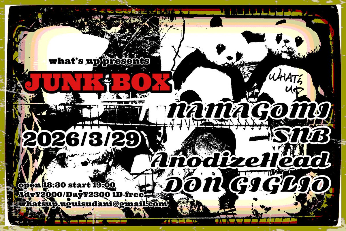 3/29 “JUNK BOX” ・NAMAGOMI ・SNB ・AnodizeHead ・DON GIGLIO open