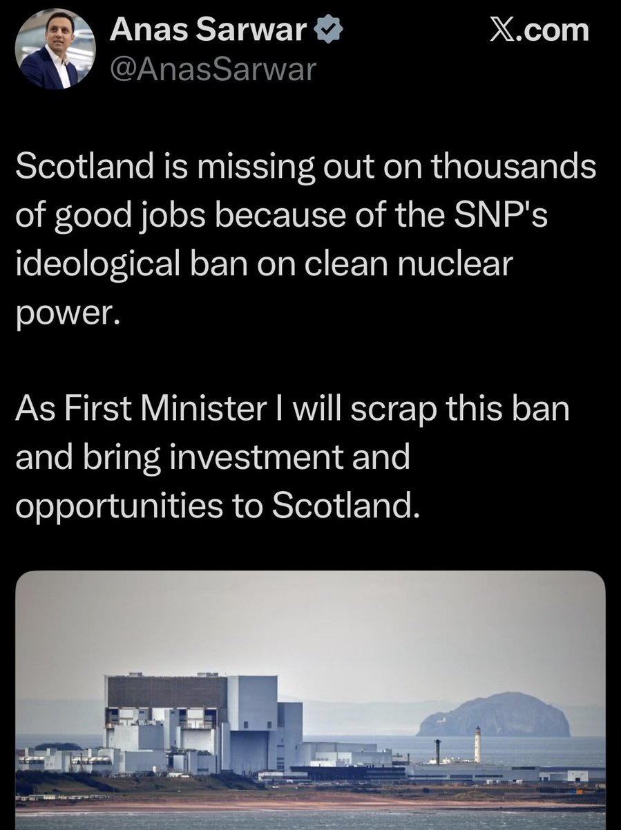 Scotland is self sufficient in renewable energy alone &amp; Anas wants to flood our country with nuclear.

Just as well you won’t be FM, mate.