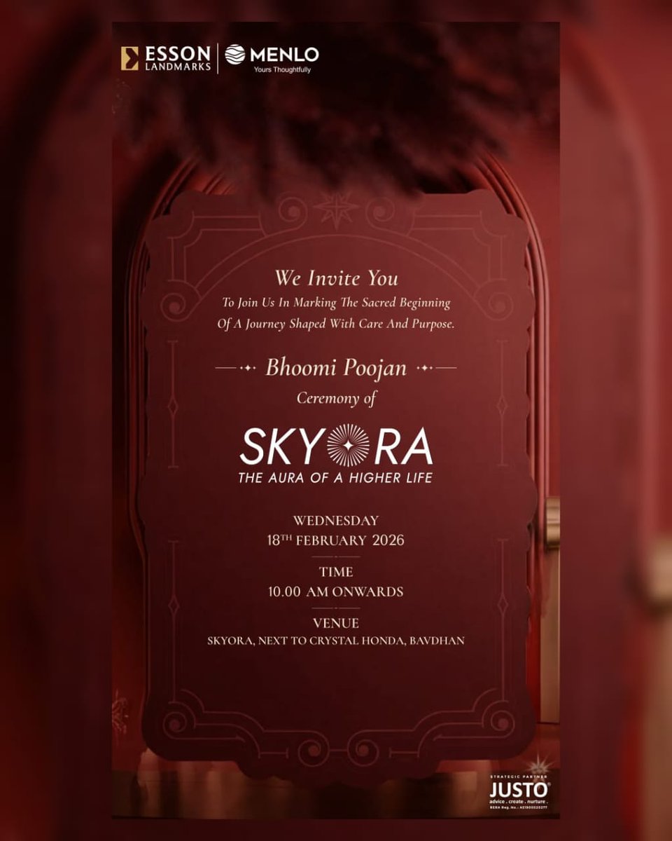 menlorealty's tweet photo. With great pride and reverence,
Menlo Realty
cordially invites you to grace the auspicious
Bhoomi Poojan Ceremony of
SKYORA – The Aura of a Higher Life

#bavdhan #bigevent #luxury #officeopening #trendingpost #viralposts #menlorealty #realestate #reelschallenge https://t.co/yPSZ1l03jb
