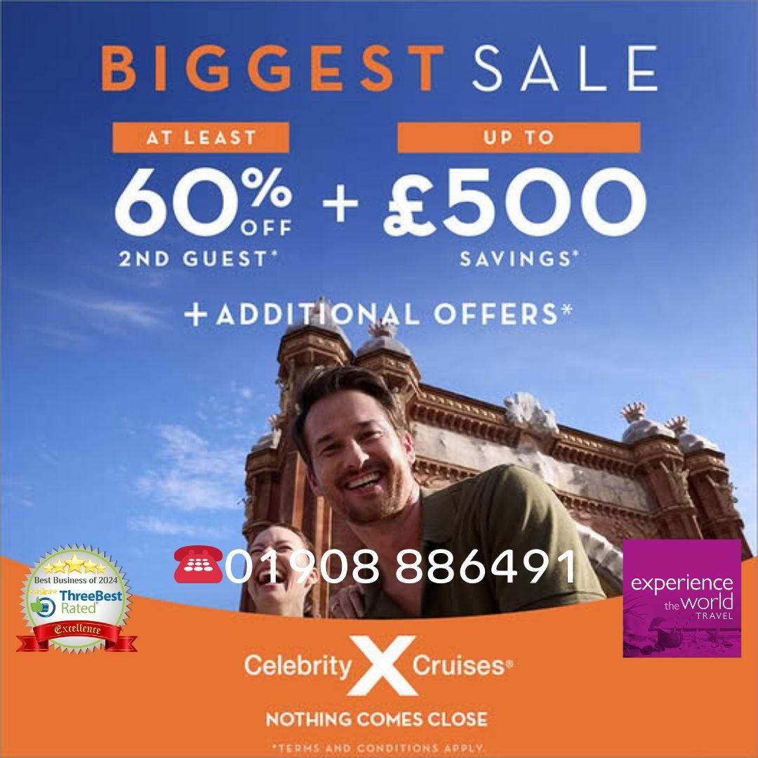 Get on board with the #CelebrityCruises #Sale!🛳️  
Call now: ☎️ 01908 886491
#ExperienceADifference
#MiltonKeynes #NewportPagnell #Ampthill #Flitwick #Olney #Cruise #Cruising