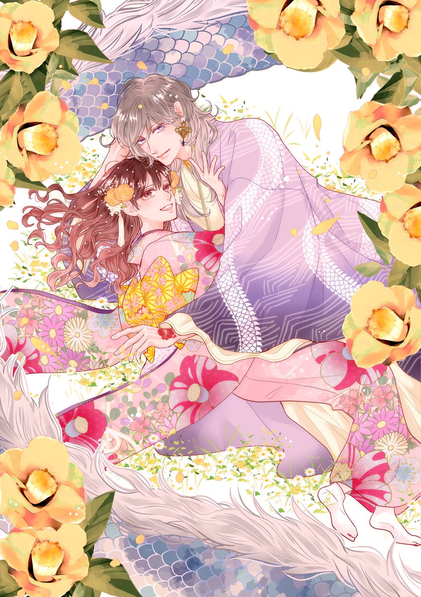 龍神と許嫁の赤い花印4巻発売日です！
（原作クレハ様<a href="/minadukikureha/">クレハ🌸鬼の花嫁アニメ化･実写化＆結界師の一輪華アニメ化決定！🌸</a> ）

画像は元絵です
アップになると分かりにくいのですが元は寝転びの構図でした！
4巻は堕ち神も登場し目が離せない展開になってきてます！
宜しくお願いします✨
#龍神と許嫁の赤い花印