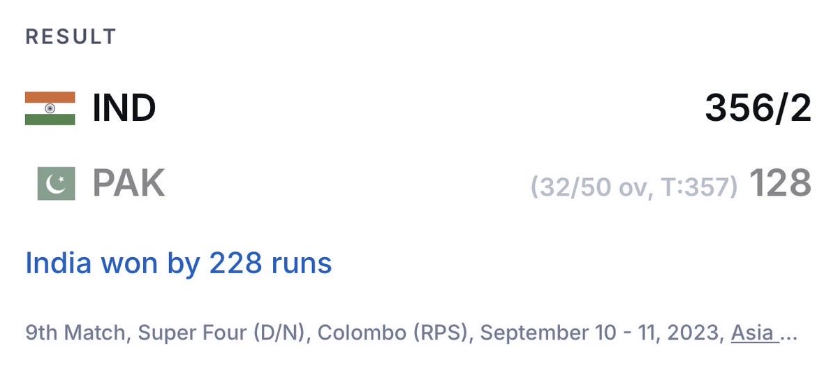 Last Match Ind Vs Pak In Colambo What a match! 🏏 India absolutely dominated, winning by a massive 228 runs against Pakistan in the Asia Cup Super Four. Such a thrilling game! 🥳🇮🇳 #Cricket #AsiaCup